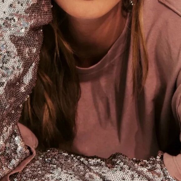 Free People Nellie Twofer Mauve Pink Oversized Sequin Long Sleeve Tee Tunic XS - Picture 4 of 16